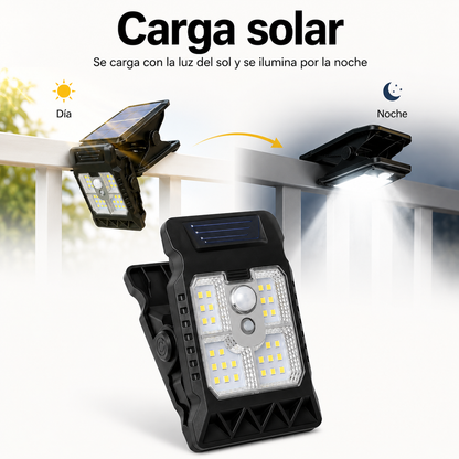 Luz LED Clip con Sensor y Carga Solar – Ilumina sin cables ni enchufes