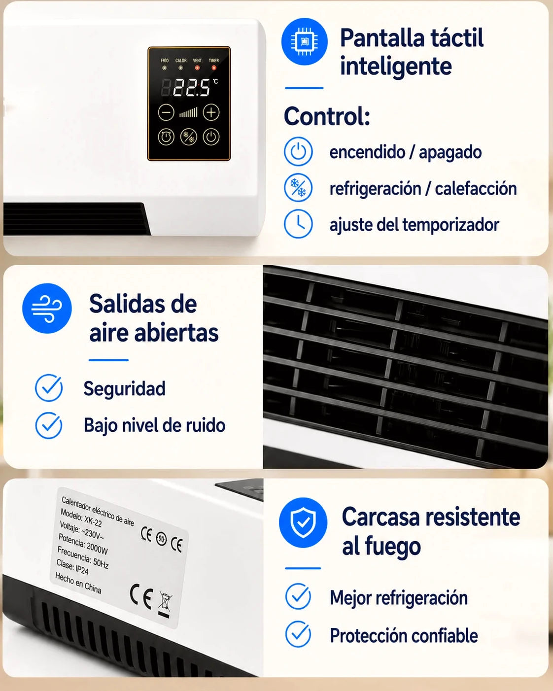 Pantalla táctil, salidas de aire y carcasa resistente