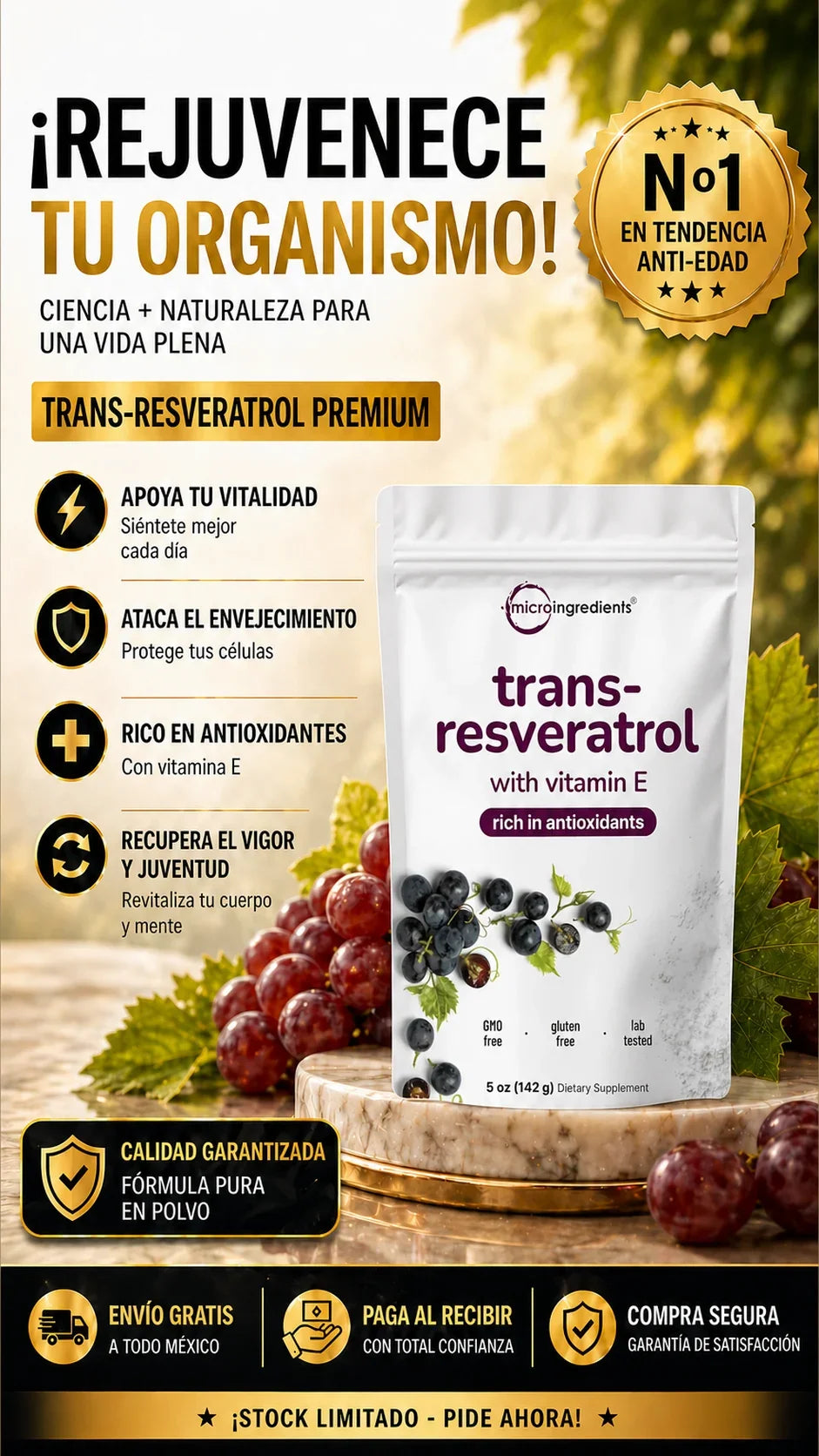 Compra 1 y Llévate 2 - Trans-Resveratrol Micro Ingredients